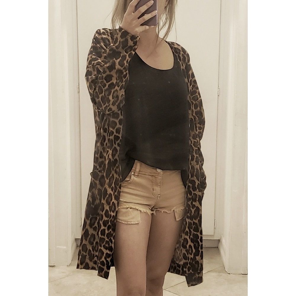 Animal print French Terry pockets cardigan